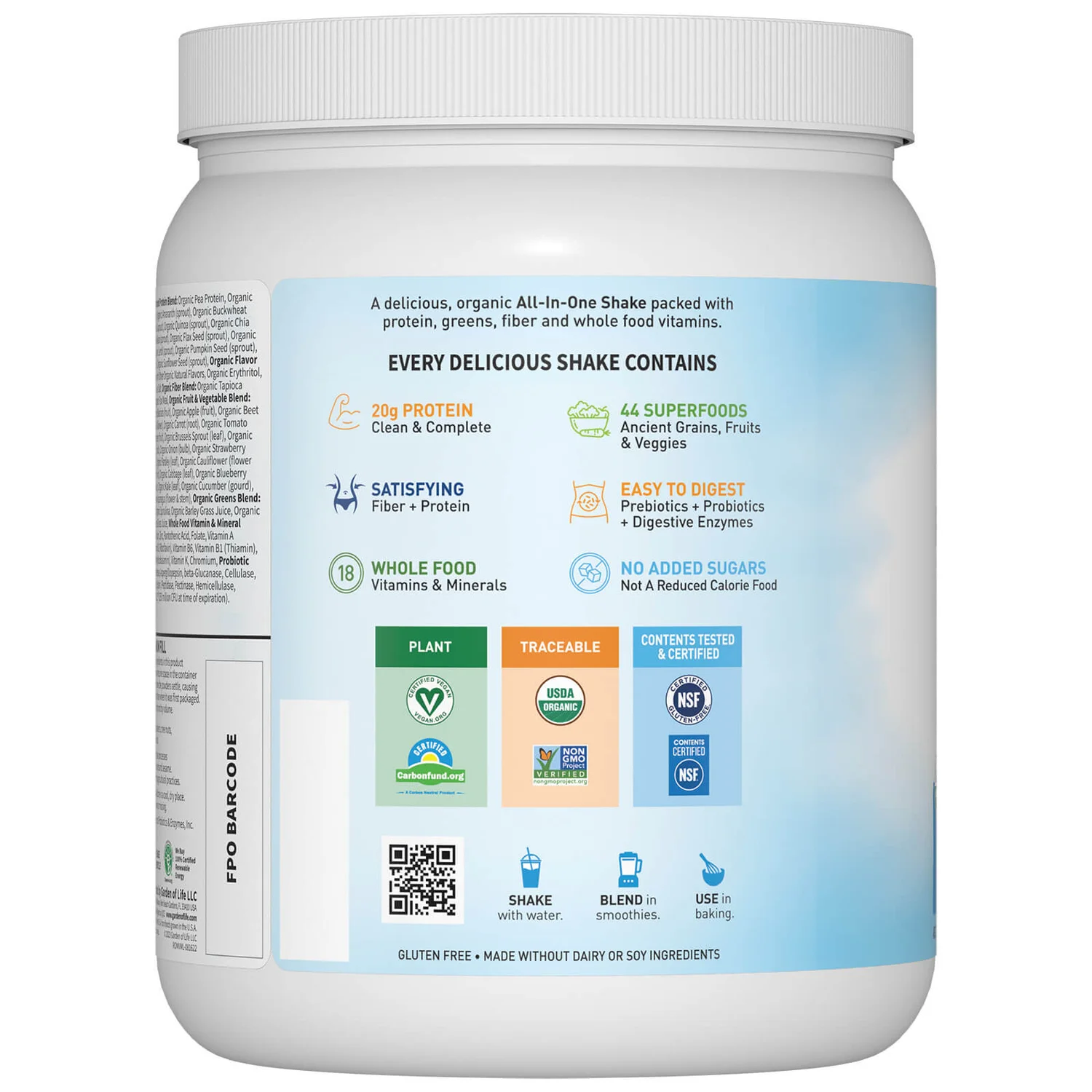 Raw Organic All-In-One Shake - Vanilla - 525g 2 Raw Organic All-In-One Shake - Vanilla - 525g - Image 2