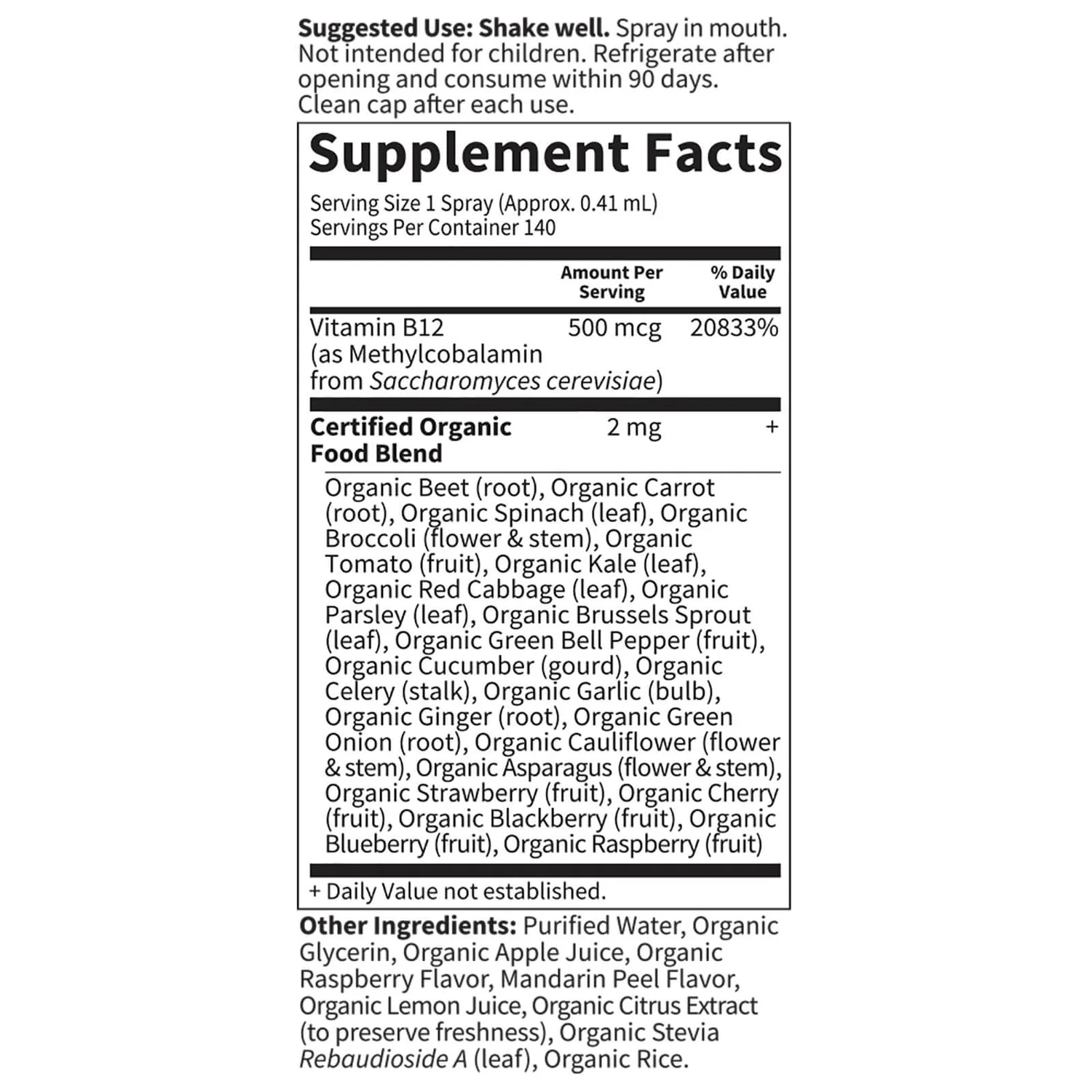 Mykind Organics Vitamin B12 Spray - Raspberry - 58ml 3 Mykind Organics Vitamin B12 Spray - Raspberry - 58ml - Image 3