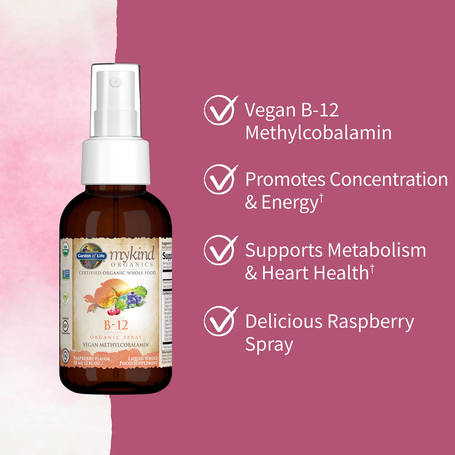 Mykind Organics Vitamin B12 Spray - Raspberry - 58ml 6 Mykind Organics Vitamin B12 Spray - Raspberry - 58ml - Image 6