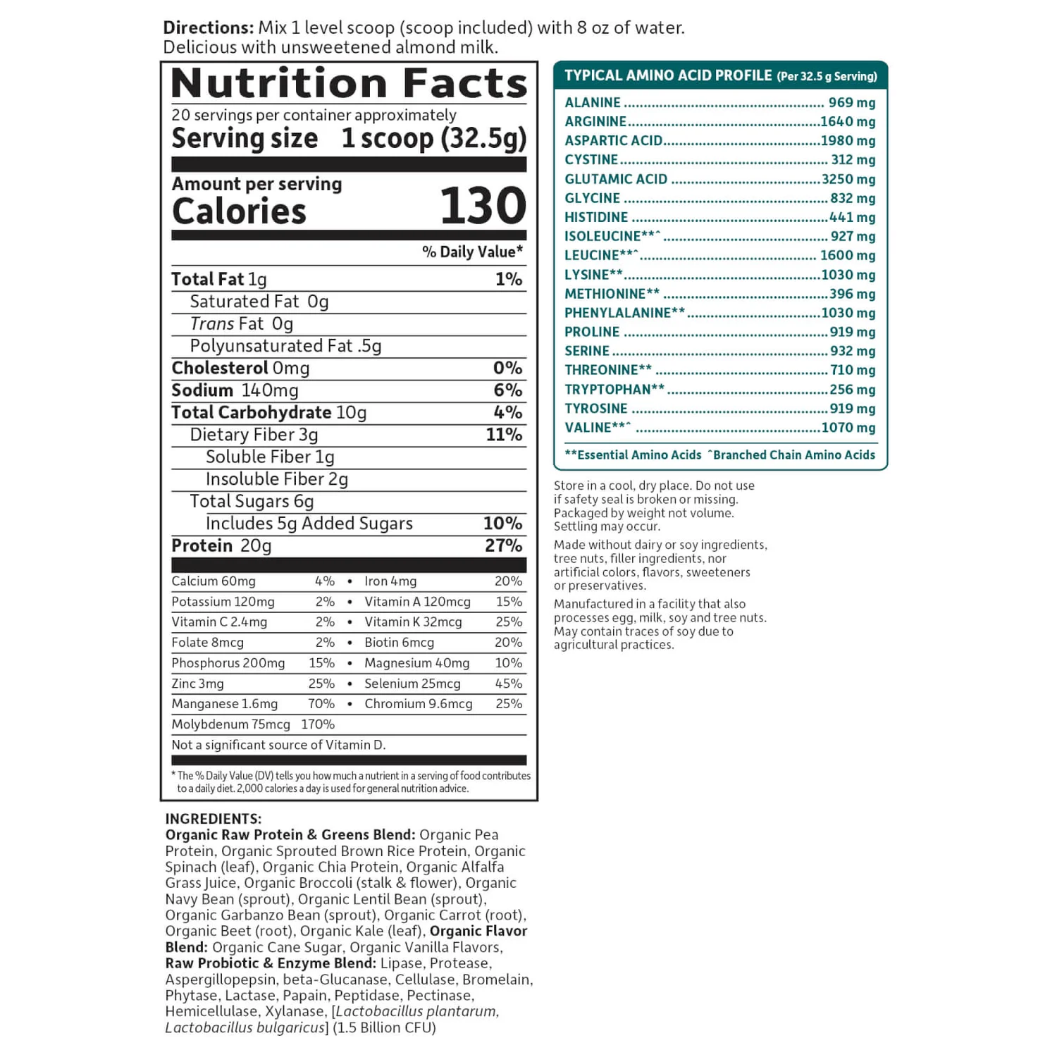 Raw Organic Protein And Greens - Lightly Sweet - 651g 3 Raw Organic Protein And Greens - Lightly Sweet - 651g - Image 3