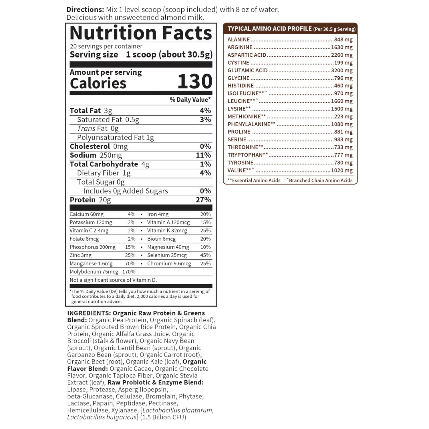 Raw Organic Protein And Greens - Chocolate - 611g 3 Raw Organic Protein And Greens - Chocolate - 611g - Image 3