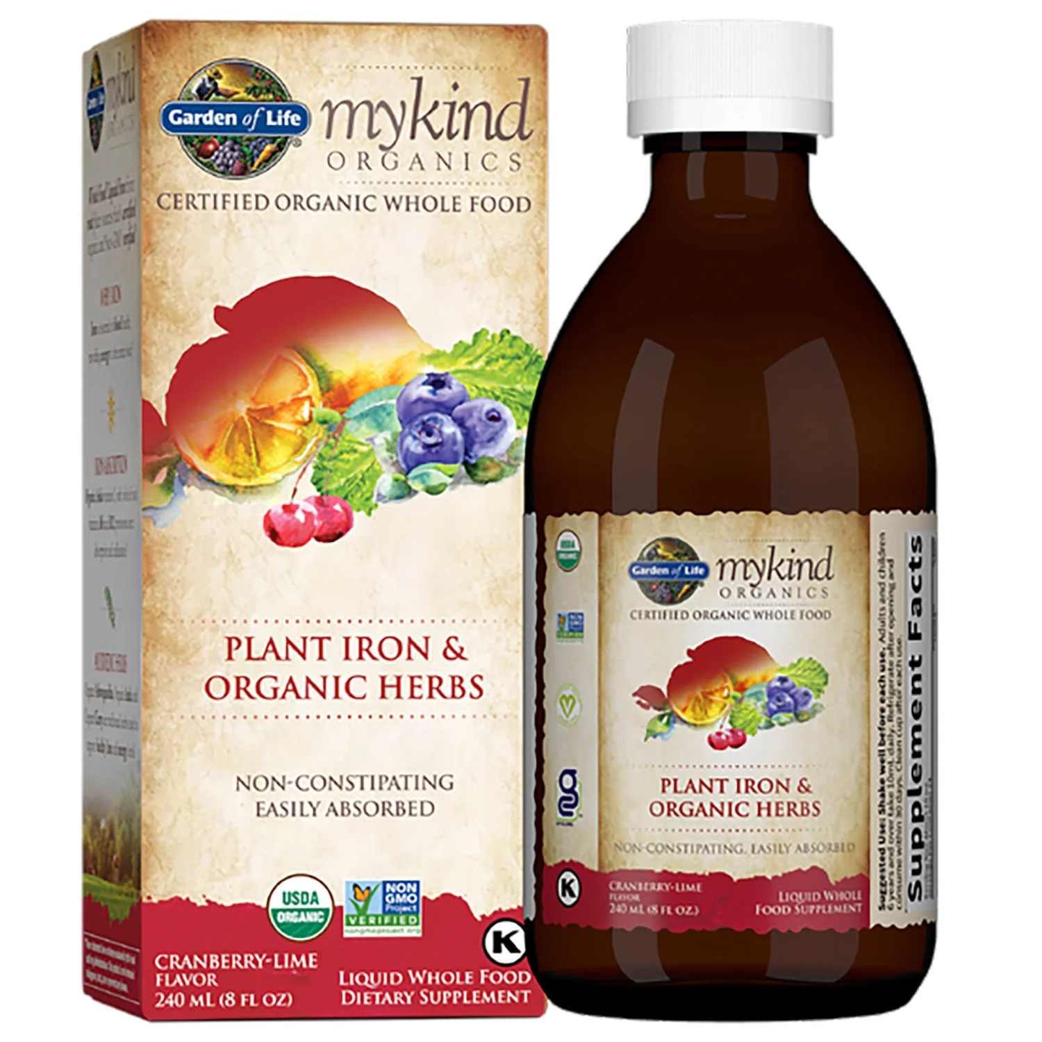 Mykind Organics Plant Iron And Herbs Cranberry-Lime - 240ml 2 Mykind Organics Plant Iron And Herbs Cranberry-Lime - 240ml - Image 2
