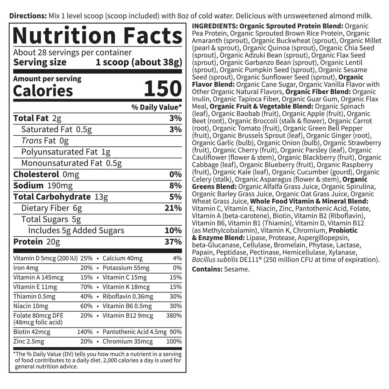 Raw Organic All-In-One Shake - Lightly Sweet - 1064g 3 Raw Organic All-In-One Shake - Lightly Sweet - 1064g - Image 3