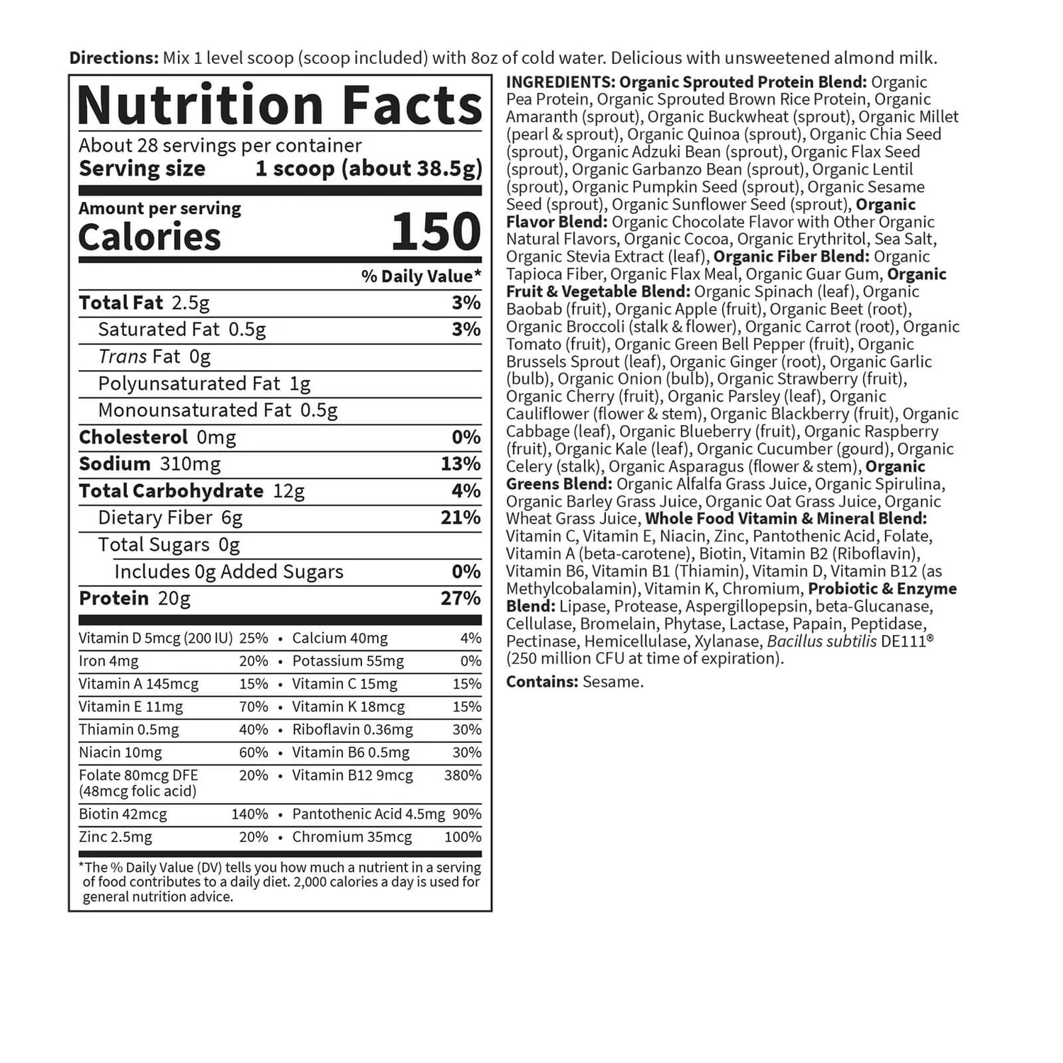 Raw Organic All-In-One Shake - Chocolate - 1078g 3 Raw Organic All-In-One Shake - Chocolate - 1078g - Image 3