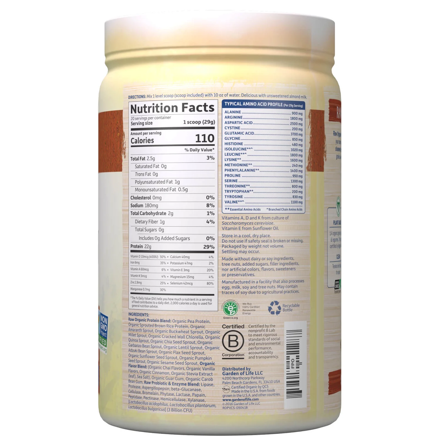 Raw Organic Protein - Vanilla Chai - 580g 2 Raw Organic Protein - Vanilla Chai - 580g - Image 2