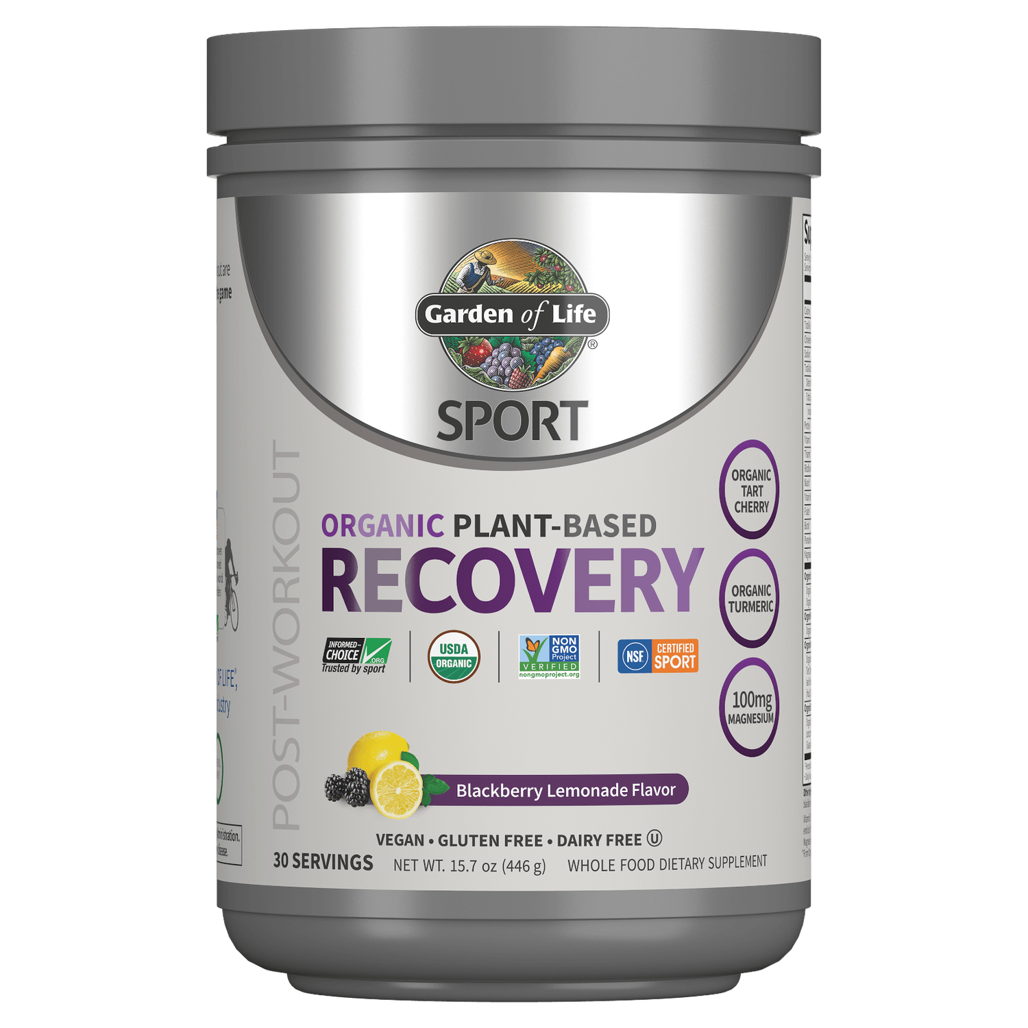 Sport Organic Plant-Based Recovery - Blackberry Lemonade - 446g 1 Sport Organic Plant-Based Recovery - Blackberry Lemonade - 446g