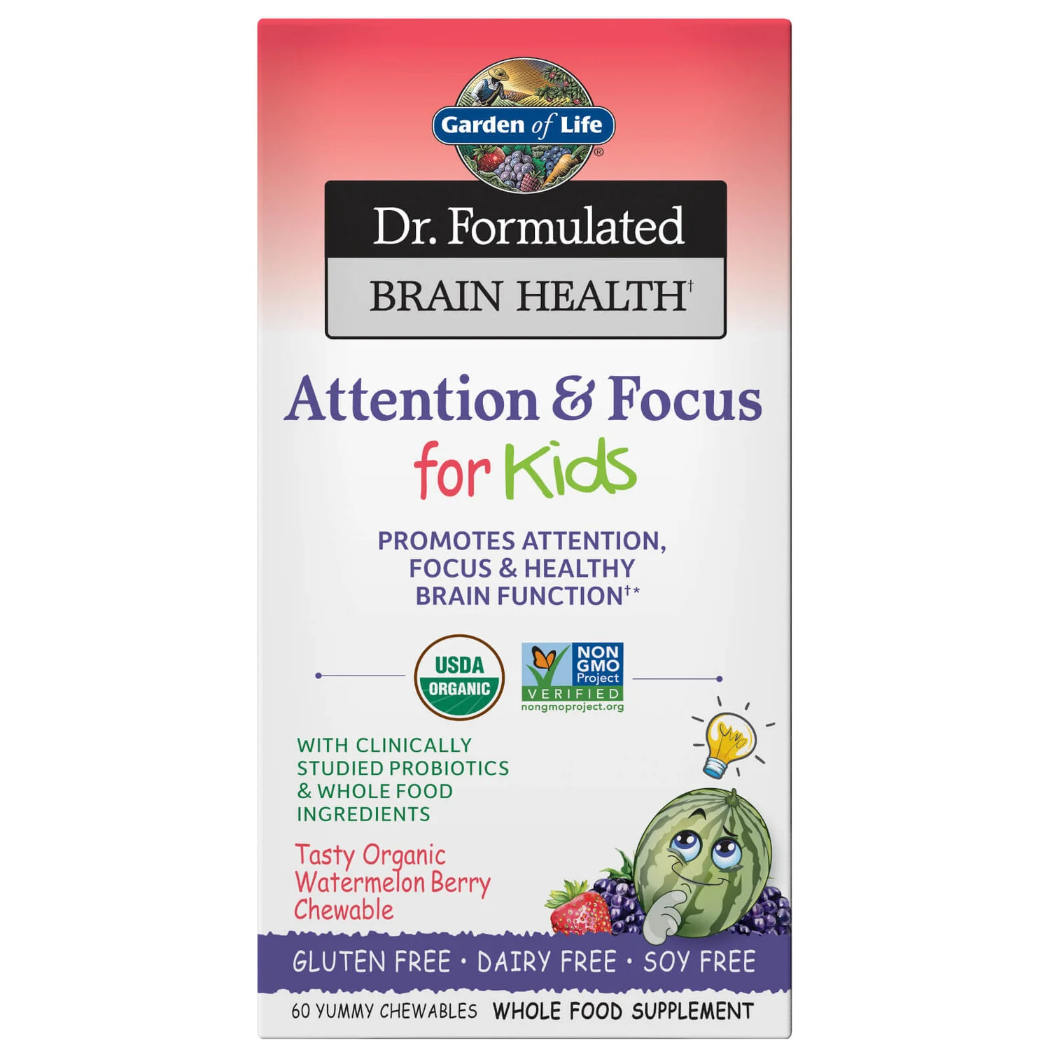 Dr. Formulated Brain Health Organic Attention/Focus Kids 60ct Chewables 1 Dr. Formulated Brain Health Organic Attention/Focus Kids 60ct Chewables