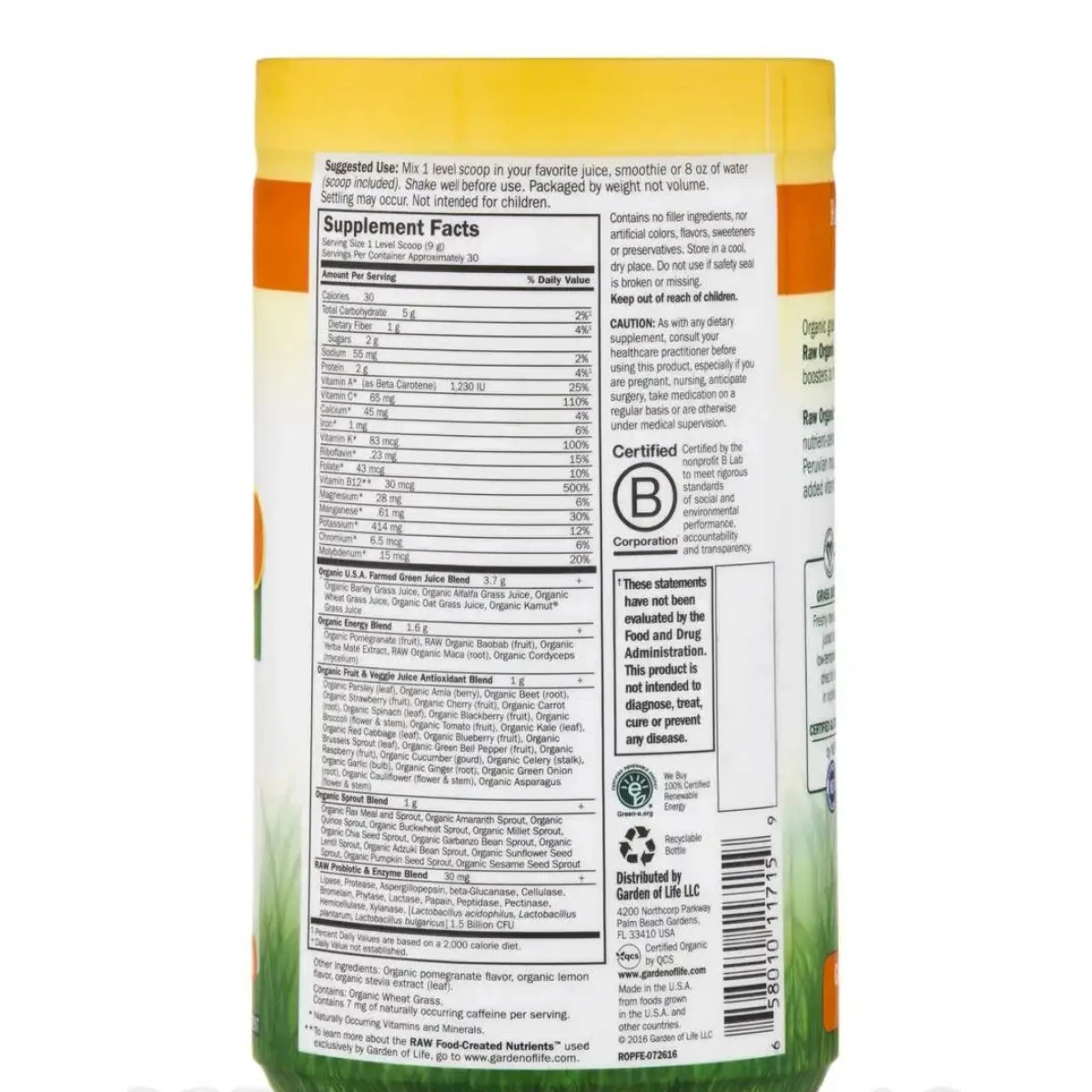 Garden Of Life Raw Organic Perfect Food Energizer Juiced Green Superfood Powder - 9.8 Oz (279 Grams) 2 Garden Of Life Raw Organic Perfect Food Energizer Juiced Green Superfood Powder - 9.8 Oz (279 Grams) - Image 2