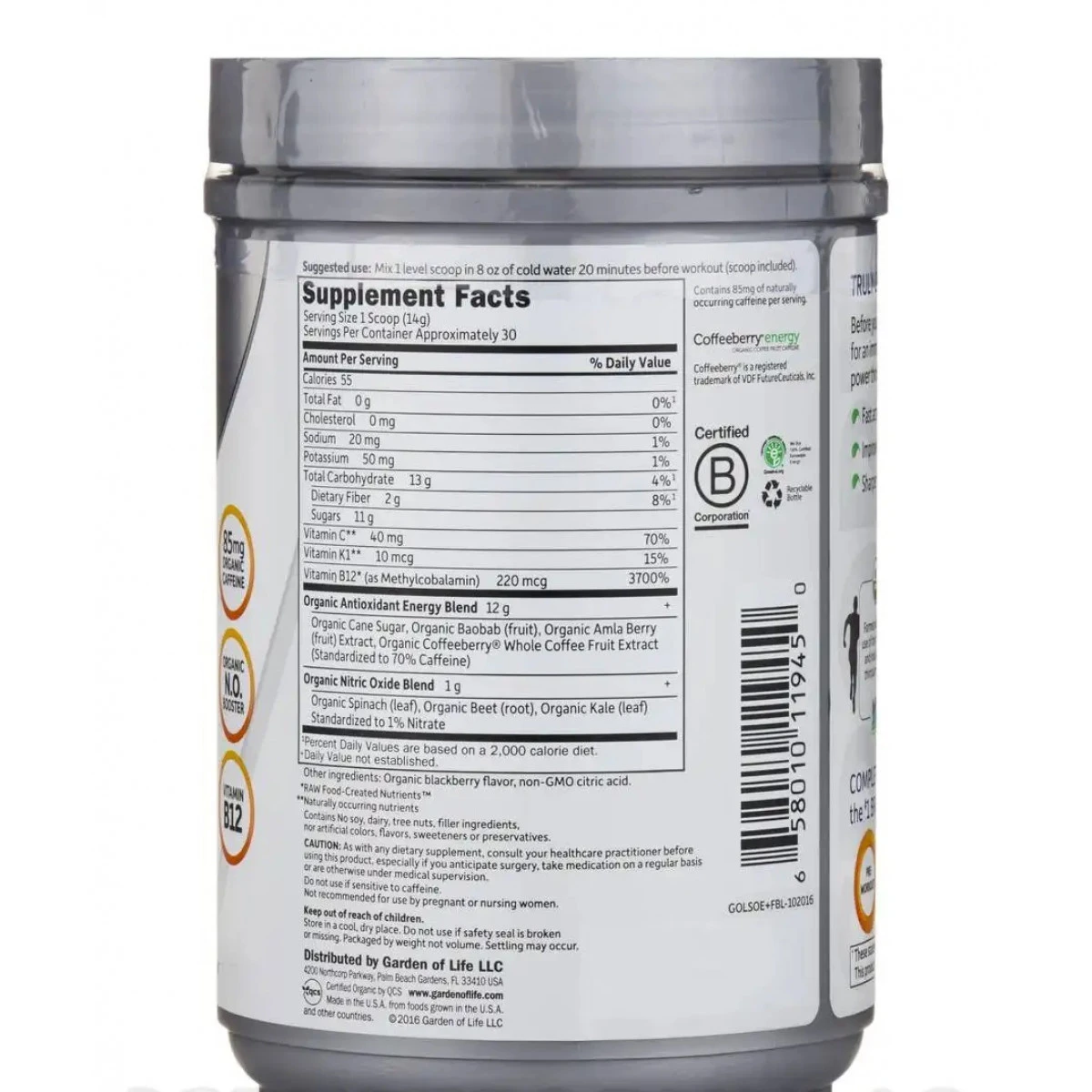 Garden Of Life Sport Organic Plant-Based Energy + Focus, Blackberry - 15.3 Oz (432 Grams) 2 Garden Of Life Sport Organic Plant-Based Energy + Focus, Blackberry - 15.3 Oz (432 Grams) - Image 2