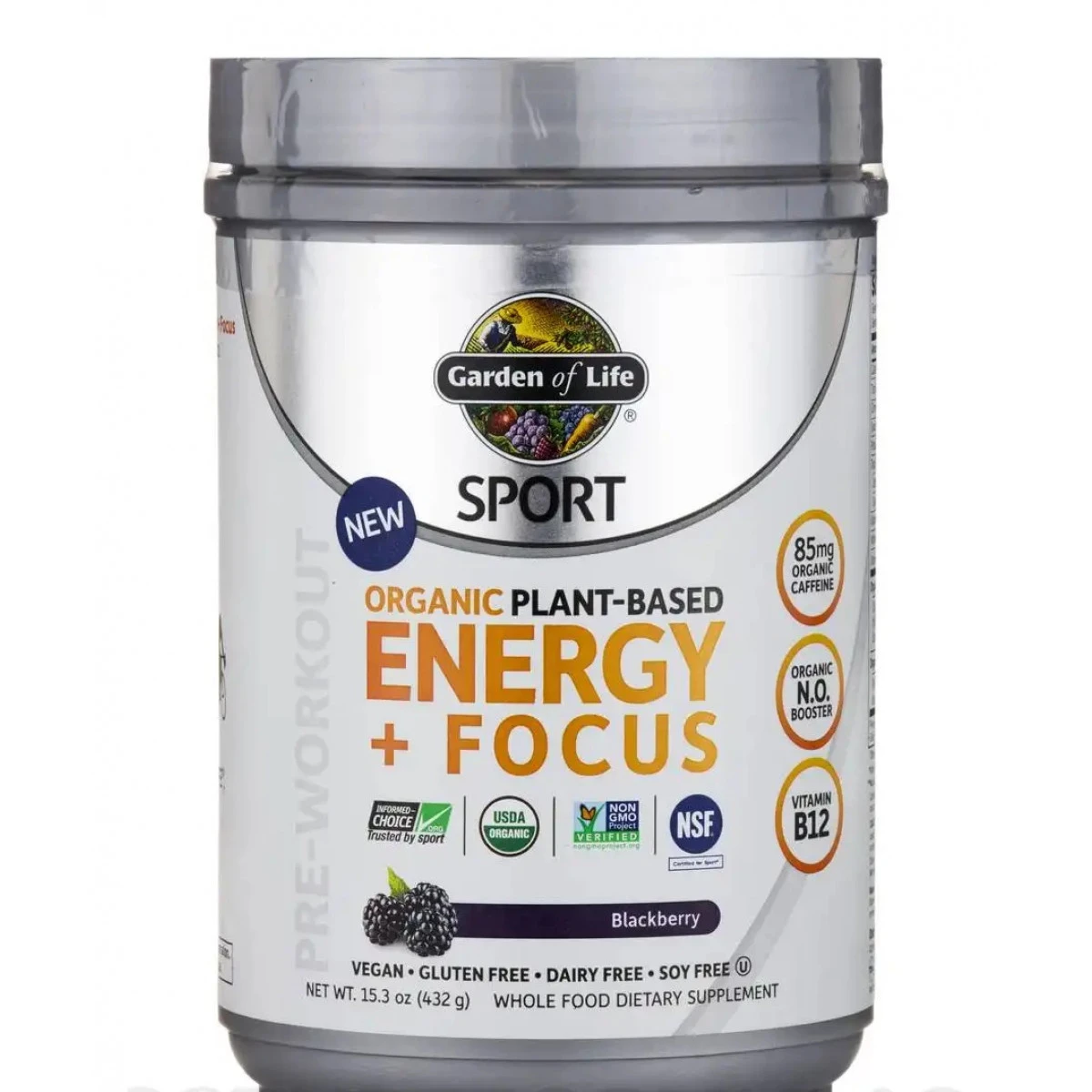 Garden Of Life Sport Organic Plant-Based Energy + Focus, Blackberry - 15.3 Oz (432 Grams) 1 Garden Of Life Sport Organic Plant-Based Energy + Focus, Blackberry - 15.3 Oz (432 Grams)
