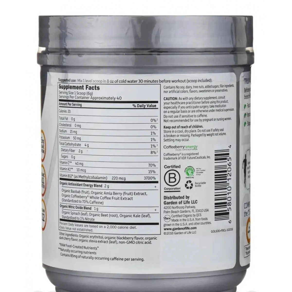 Garden Of Life Sport Organic Plant-Based Energy + Focus, Sugar Free, Blackberry Cherry - 8.1 Oz (231 Grams) 2 Garden Of Life Sport Organic Plant-Based Energy + Focus, Sugar Free, Blackberry Cherry - 8.1 Oz (231 Grams) - Image 2