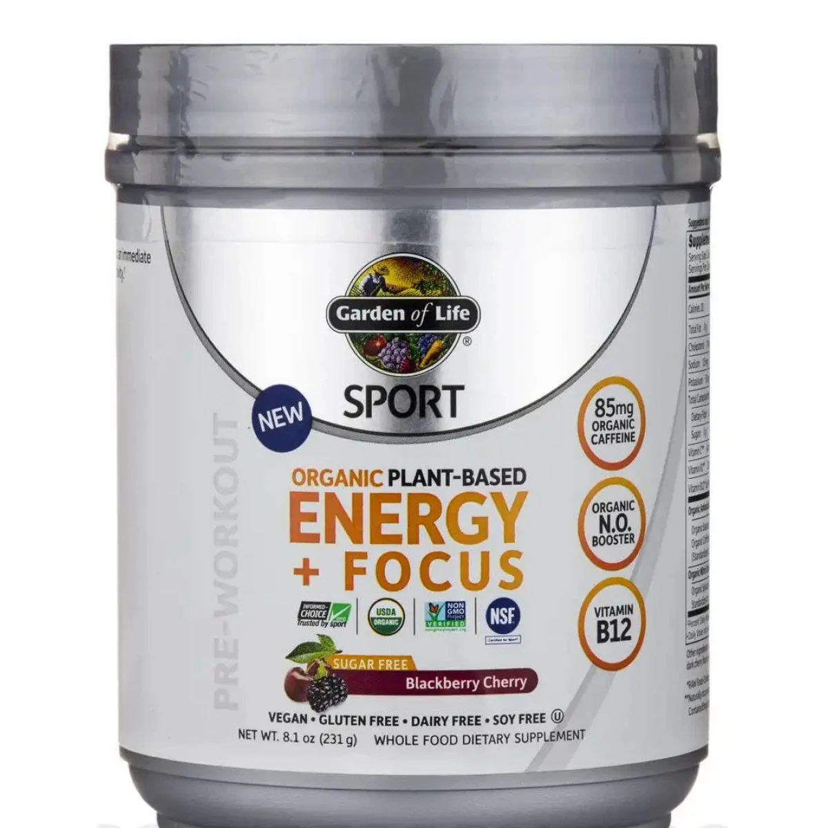 Garden Of Life Sport Organic Plant-Based Energy + Focus, Sugar Free, Blackberry Cherry - 8.1 Oz (231 Grams) 1 Garden Of Life Sport Organic Plant-Based Energy + Focus, Sugar Free, Blackberry Cherry - 8.1 Oz (231 Grams)