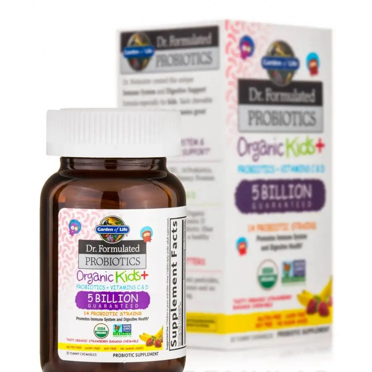 Garden Of Life Dr. Formulated Probiotics Organic Kids+ 5 Billion CFU, Strawberry Banana Flavor - 30 Chewables 2 Garden Of Life Dr. Formulated Probiotics Organic Kids+ 5 Billion CFU, Strawberry Banana Flavor - 30 Chewables - Image 2