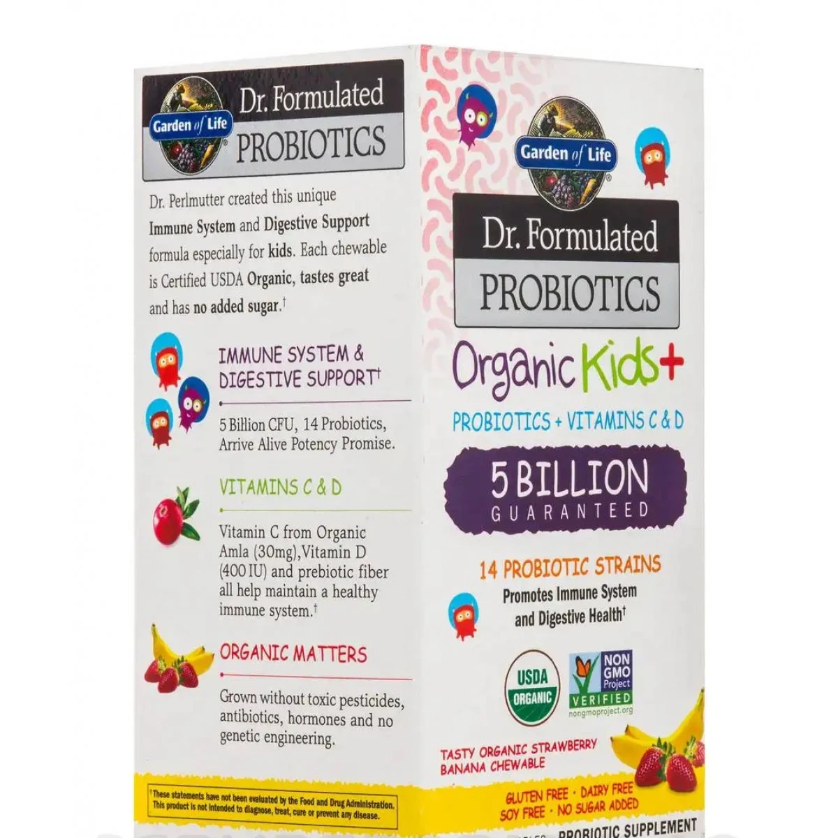 Garden Of Life Dr. Formulated Probiotics Organic Kids+ 5 Billion CFU, Strawberry Banana Flavor - 30 Chewables 1 Garden Of Life Dr. Formulated Probiotics Organic Kids+ 5 Billion CFU, Strawberry Banana Flavor - 30 Chewables