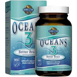 Garden Of Life Ultra Pure EPA/DHA Omega 3 Fish Oil - Oceans 3 Better Brain Supplement With Antioxidants, 90 Softgels