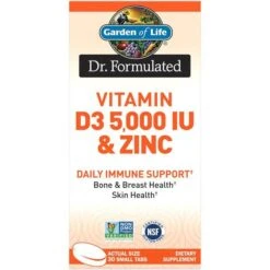 Garden Of Life Vitamin D3 5,000 IU & Chelated Zinc – 30 Tablets