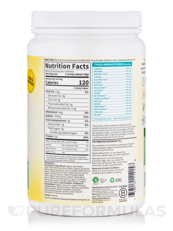 Raw Organic Protein Powder, Unflavored/No Stevia - 19.75 Oz (560 Grams) 2 Raw Organic Protein Powder, Unflavored/No Stevia - 19.75 Oz (560 Grams) - Image 2