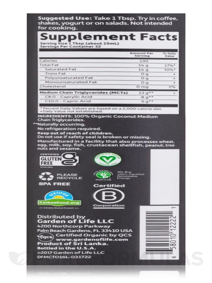 Dr. Formulated Brain Health 100% Organic Coconut MCT Oil, Unflavored - 16 Fl. Oz (473 Ml) 4 Dr. Formulated Brain Health 100% Organic Coconut MCT Oil, Unflavored - 16 Fl. Oz (473 Ml) - Image 4