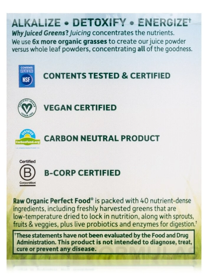 Raw Organic Perfect Food® Green Superfood Juiced Greens Powder, Original Flavor - 7.30 Oz (207 Grams) 6 Raw Organic Perfect Food® Green Superfood Juiced Greens Powder, Original Flavor - 7.30 Oz (207 Grams) - Image 6
