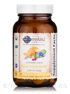 Mykind Organics Organic Chewable Vegan D3 2000 IU, Raspberry-Lemon - 30 Vegan Chewable Tablets -Garden Of Life Shop images 244
