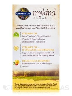 Mykind Organics Organic Chewable Vegan D3 2000 IU, Raspberry-Lemon - 30 Vegan Chewable Tablets -Garden Of Life Shop images 248