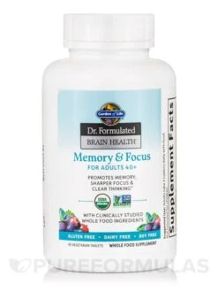Dr. Formulated Brain Health Memory & Focus For Adults 40+ - 60 Vegetarian Tablets -Garden Of Life Shop images 353