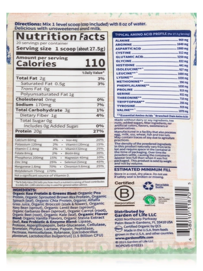Raw Protein And Greens Vanilla - 19.40 Oz (550 Grams) 4 Raw Protein And Greens Vanilla - 19.40 Oz (550 Grams) - Image 4