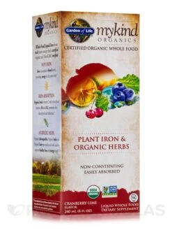 Mykind Organics Plant Iron & Organic Herbs, Organic Cranberry-Lime Liquid - 8 Oz (240 Ml)