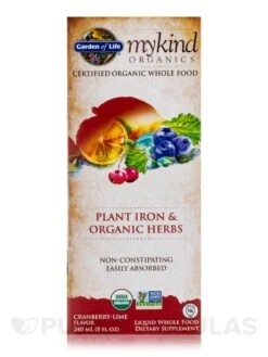 Mykind Organics Plant Iron & Organic Herbs, Organic Cranberry-Lime Liquid - 8 Oz (240 Ml) -Garden Of Life Shop images 424