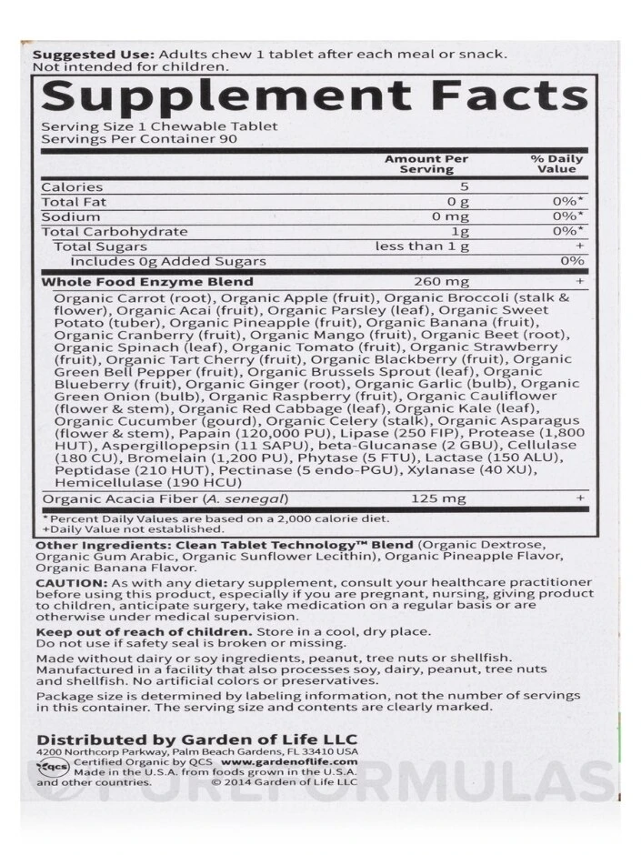 Dr. Formulated Enzymes Organic Digest+ - 90 Vegan Chewables 8 Dr. Formulated Enzymes Organic Digest+ - 90 Vegan Chewables - Image 8