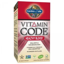 Garden Of Life Iron Supplement - Vitamin Code Healthy Blood Raw Whole Food Vitamin, Vegan, 60 Capsules