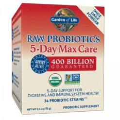Garden Of Life - RAW Probiotics 5-Day Max Care - Powder Banana Flavor - Acidophilus Probiotic Support For Digestive And Immune System - Gluten, Soy, GMO-Free, Certified Organic - 2.4 Oz