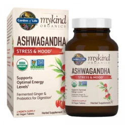 Garden Of Life Mykind Organics Ashwagandha Stress And Mood 60 Tablets - 600mg Ashwagandha Plus Ginger And Probiotics, Supports Healthy Stress Response, Energy Levels - Organic Non-GMO Vegan And Gluten Free