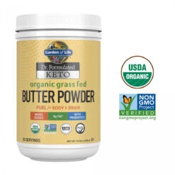 Garden Of Life Dr. Formulated Keto Organic Grass Fed Butter Powder, 30 Servings, 8g Fat MCTs And CLA Plus Probiotics - Organic, Non-GMO, Gluten Free, Keto And Paleo, Best For Coffee, Shakes And Cooking