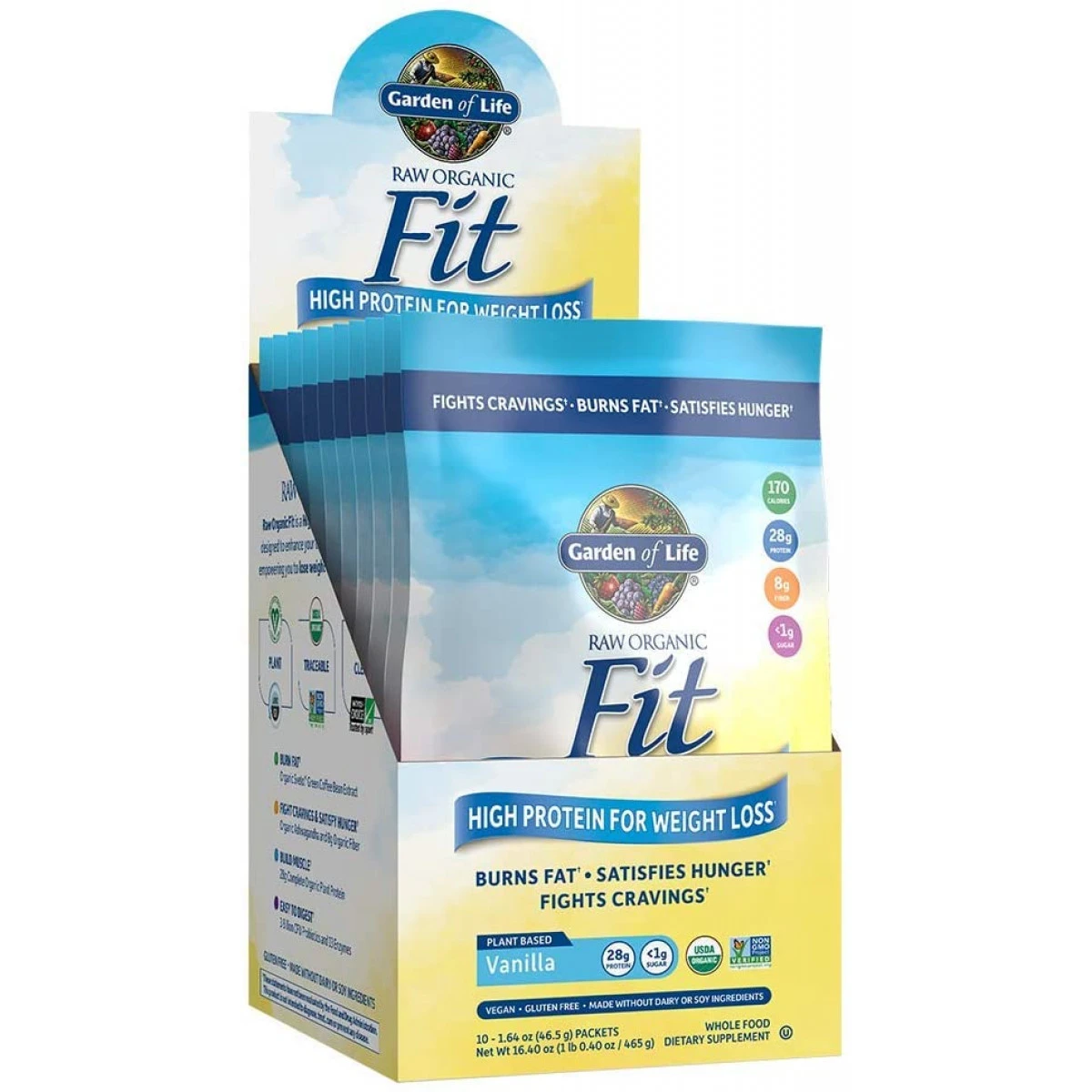 Garden Of Life Raw Organic Fit Powder, Vanilla - High Protein For Weight Loss (28g) Plus Fiber And Probiotics, Organic And Non-GMO Vegan Nutritional Shake, Packets (10 Count Tray) 1 Garden Of Life Raw Organic Fit Powder, Vanilla - High Protein For Weight Loss (28g) Plus Fiber And Probiotics, Organic And Non-GMO Vegan Nutritional Shake, Packets (10 Count Tray)