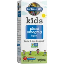 Garden Of Life Kids Plant Omega-3 Liquid, Strawberry - Vegan Brain And Eye Support For Kids, Plant-Based Children's Omega 3 Ala, Dha And Epa Supplement For Children, Sugar Free And Non-GMO - 2 Fl Oz Liquid